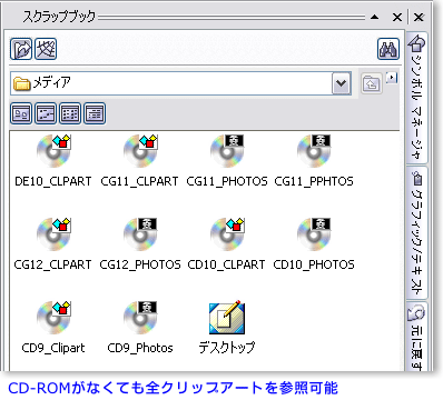 スクラップブックに表示されたアイコン