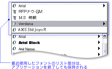 最近使用したフォントリスト