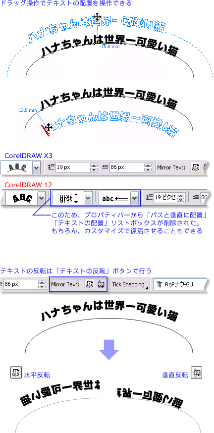 「テキストのパス結合」のインタラクティブな編集