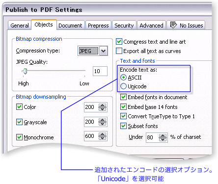 エンコードの選択オプション