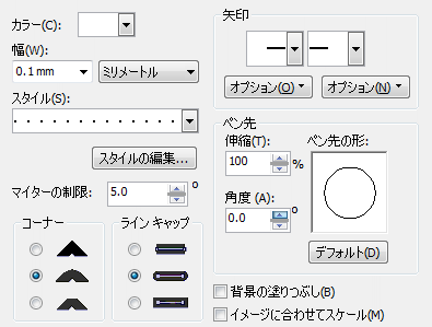 輪郭ペンダイアログの設定