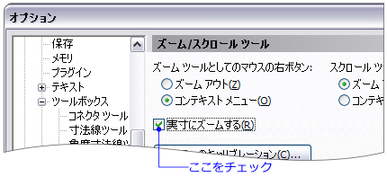 「実寸にズーム」チェックボックス